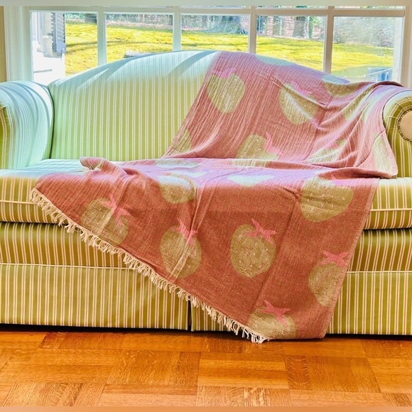 Strawberry Travel Blanket Towel Wrap Reversible Organic Cotton Farm to Textile - Picture 8 of 16
